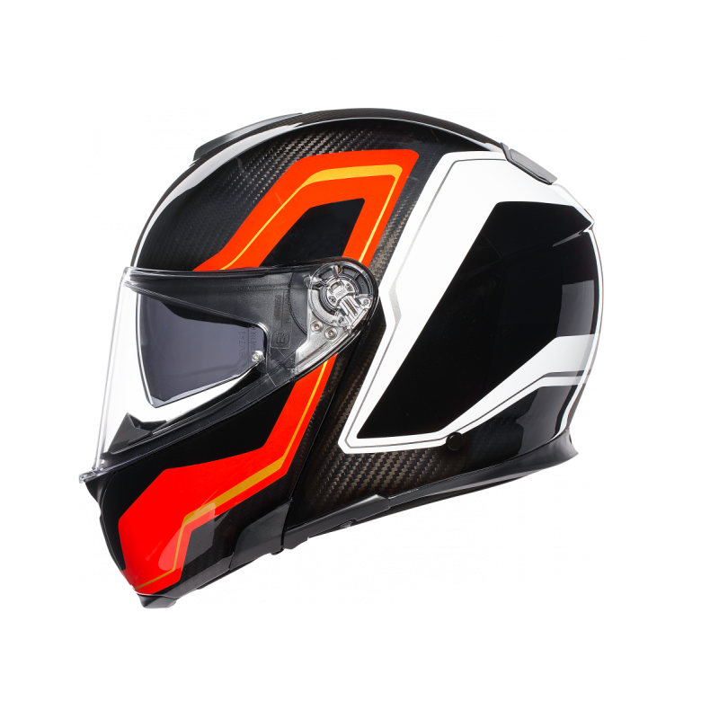 Kask Motocyklowy Szczękowy AGV Sportmodular Sharp Carbon/Biały/Pomarańczowy