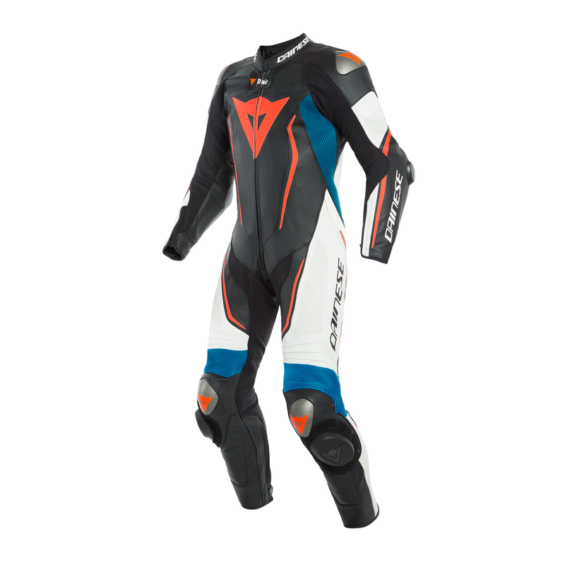 Kombinezon jednoczęściowy z poduszką powietrzną Dainese Misano 2 D-Air Biało/Niebieski/Czerwony-Fluo